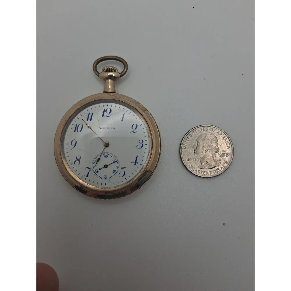 Gold Filled Blue Numerals Waltham Pocket Watch - Tested And Working